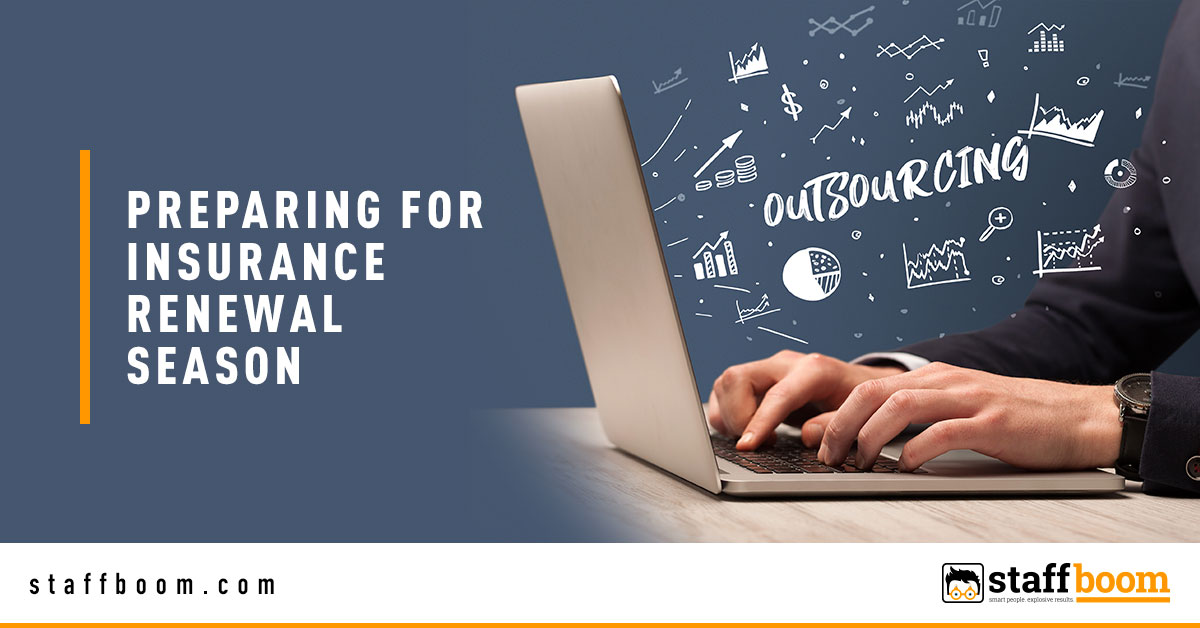 Man Using Laptop with Outsourcing Text - Banner Image for Preparing for Insurance Renewal Season Blog